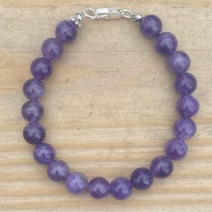 Genuine Amethyst 8mm stones bracelet in 925 Sterling Silver